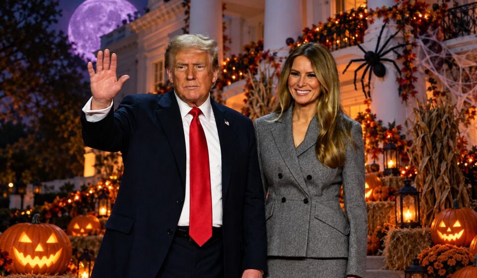 К Трампу и Мелании на Хэллоуин пришли дети в советской форме и кокошнике (видео)